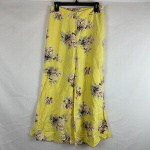 Feather & Bone by Anthropologie Pants US 4 Yellow Pink Mint Floral Side Zipper